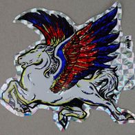 Pegasus Rainbow Glitzer Aufkleber 1970er Jahre UHW Vintage Sticker 16cm x 15cm