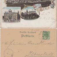 Gera-Litho-AK-1898 mit Schloss Gewerbehaus und Totalansicht Erh.1