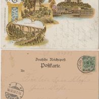 Greiz-Litho-AK-1900 mit Bismark-Denkmal, oberes Schloss, Elstertalbrücke Erh.1