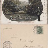 Greiz-Litho-AK-1903 Stempel 1906 Soldat blickt in den Park Erh.1