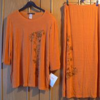 Damen-Twinset (Shirt XL + Rock XL) Marke: Citiknits Farbe: orange mit Blumenmotiv Neu