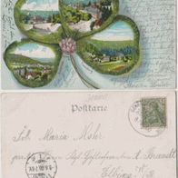 Harz-Gruss aus dem Harz Litho AK 1900 mit Flitter Motiv Kleeblatt Erh.1