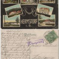 Hermsdorf-bei-Friedland Sudeten AK 1914 mit Überprüft-Stempel, 7Bilder-Karte Erh.2