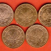 Deutschland 5 Cent alle aus 2002 kompl. A, D, F, G, J.