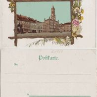 Kamenz-Sachsen Litho-AK um 1900 mit eingeklebten Bild vom Marktplatz Erh.1
