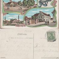 Krippehna-Tschepplin Litho-AK 1907mit Dampfmolkerei, Gastho fund Krieger Denkmal Erh.1
