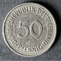 Zum 50. Jubeljahr eine 50 Pfennig „J“ Kursmünze von 1975 Deutschland