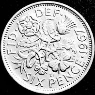 6 PENCE MÜNZE GB England Elizabeth II. Hochzeitsmünze 1967 AU