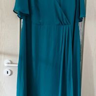 Sheego Damen Marken Lagenkleid Wickeloptik- Kleid Gr.56 petrol Glitzer festlich