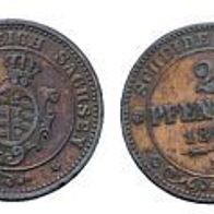 Sachsen 2 Kleinmünzen 2 Pfennige 1862 B und 1864 B "JOHANN (1854-1873)