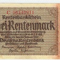Banknote Banknote 2 Rentenmark 1937 S-Nr. C-06446911