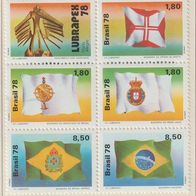 Brasilien Flaggen-Set Lubrapex 1978 6er Zusammendruck postfrisch