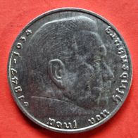 2 Reichsmark 1937 D Hindenburg, 625er Silber