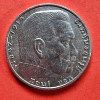 2 Reichsmark 1937 F Hindenburg, 625er Silber