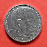 2 Reichsmark 1938 E Hindenburg, 625er Silber