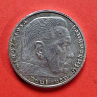 2 Reichsmark 1938 G Hindenburg, 625er Silber