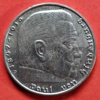 2 Reichsmark 1939 D Hindenburg, 625er Silber