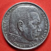 2 Reichsmark 1939 G Hindenburg, 625er Silber