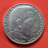 2 Reichsmark 1939 J Hindenburg, 625er Silber