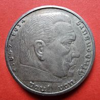 5 Reichsmark 1936 G Hindenburg ohne HK, 900er Silber