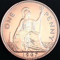 1 PENNY Münze Großbritannien Königin Elizabeth II. 1967