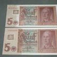 5 Mark Banknote DDR 1948 Kupon S-Nr. W-10234080 bankfrisch / unz.