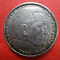 5 Reichsmark 1935 F Hindenburg, ohne HK, 900er Silber