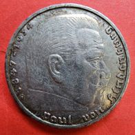 5 Reichsmark 1935 G Hindenburg, ohne HK, 900er Silber