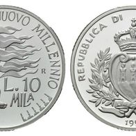 San Marino in Europa Silber 10 000 Lire 1998 PP/ Proof Kind mit Flaggen