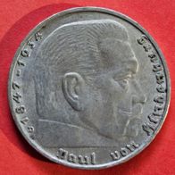 2 Reichsmark 1938 D Hindenburg, 625er Silber