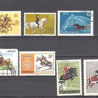 Reitsport, Pferde, 7 Briefm.: Rhodesien, Schweiz, Ruanda, Sowjetunion, Bulgarien