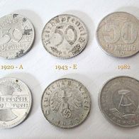 3 Münzen aus Alu je 50 Pfennig * 1920 / 1943 / 1982 * Umlaufgeld Umlaufmünzen