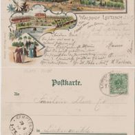 Leipzig-Leutzsch-Litho-AK 1899 Waldhof Reklamekarte F. Ferber Nachf . Paul Schulz Erh.1
