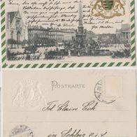 Leipzig-Mendebrunnen-AK 1901 mit Prägewappen Erh.1