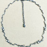 anthrazithfarbene Kette mit farblosen Straßsteinchen, L. ca. 35 - 42 cm, unbenutzt