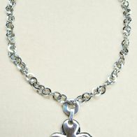 silber-schwarzfarbene Kette mit Blütenanhänger und Straßstein, L. ca. 41cm, unbenutzt