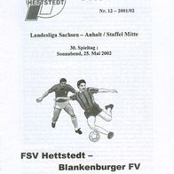 PRG FSV Hettstedt vs Blankenburger FV 25.5.2002 Stadionheft Landesliga Sachsen