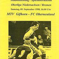 PRG MTV Gifhorn - FC Oberneuland Bremen 5.9.1998 Oberliga Niedersachsen Fußball