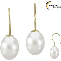 1 Paar Perl-Ohrhaken, Gelbgold 585/-, 14k, Süßwasserzuchtperltropfen ca. 8 - 8,5 mm,