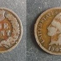 Münze USA: 1 Cent 1907 - Indian Heat