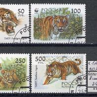 Russland 1993 Weltweiter Naturschutz: Sibirischer Tiger MiNr. 343 - 346 Bedarfsstempe