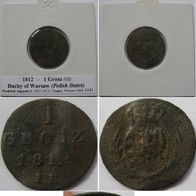 1812, 1 Grosz I.B., Duchy of Warsaw (Polish States-Ruler: Friedrich August I)