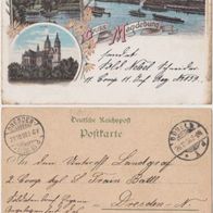 Magdeburg-Litho-AK 1898 Dom, Inselteich, Elb- Ansicht Erh.1