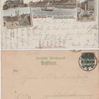 Magdeburg-Litho-AK 1899 Magazin Heilbrunn Stempel 4 Bilder Erh.2