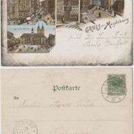 Magdeburg-Litho-AK 1899 Wilhelmstrasse, Kaiser Otto, Jacobstrasse, Alter Markt Erh.1