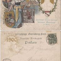 Mainz-Litho-AK-1900 Jubiläum 500 Jahre Johannes Gutenberg Prägedruck Erh. 2