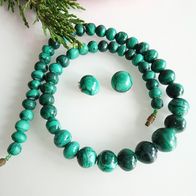 Malachit Kette + Ohrclips Silber 835