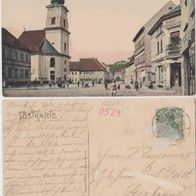 Meuselwitz-Altenburg-AK-1907Markt, Geschäft Carl Striegler, Drogerie Selma Bartsch Erh1