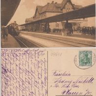 Mittweida-Tschopauthal-AK-1912 Bahnhof mit Lokomotive und Gepäckkarren Erh.1