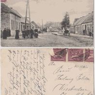 Münchendorf-Naugard-AK-1922 Dorfstraße mit Pferdewagen und Personen Erh.2